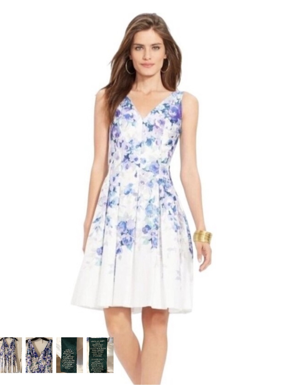 Ralph Lauren White Midi Dress with Blue and Lavender Floral Print